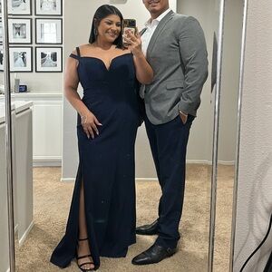 Donna Karan Women's Sweetheart-Neck Cold-Shoulder Gown Navy Sz 16